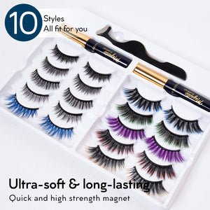 KRONA Magnetic Eyelashes With Eyeliner Kit - 2 Eyeliner & 10 Pairs Falsies With 6 Different Colors and Tweezer