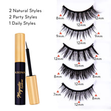 Load image into Gallery viewer, KRONA Magnetic Eyelashes Kit - 2 Tubes Of Magnetic Eyeliner &amp; 5 Pairs Of Reusable Falsies With Applicator - No Glue Needed