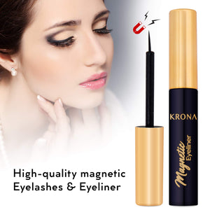KRONA Magnetic Eyelashes Kit - 1 Tube Of Magnetic Eyeliner & 5 Pairs Of Reusable Falsies With Tweezer