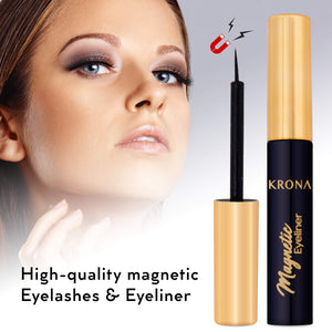 KRONA Magnetic Eyelashes Kit - 2 Tubes Of Magnetic Eyeliner & 5 Pairs Of Reusable Falsies With Applicator - No Glue Needed