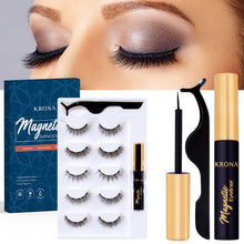 Load image into Gallery viewer, KRONA Magnetic Eyelashes Kit - 1 Tube Of Magnetic Eyeliner &amp; 5 Pairs Of Reusable Falsies With Tweezer