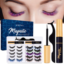 Load image into Gallery viewer, KRONA Magnetic Eyelashes With Eyeliner Kit - 2 Eyeliner &amp; 10 Pairs Falsies With 6 Different Colors and Tweezer